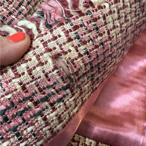 Pamela McCoy Tweed Skirt Suit Set Blazer Pencil Skirt Fringe Ribbon Trim Size M - Picture 13 of 15